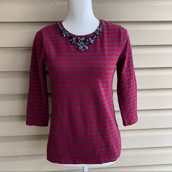 J. Crew Tops - •J. Crew• Striped Rhinestone Embellished Top - Size Small